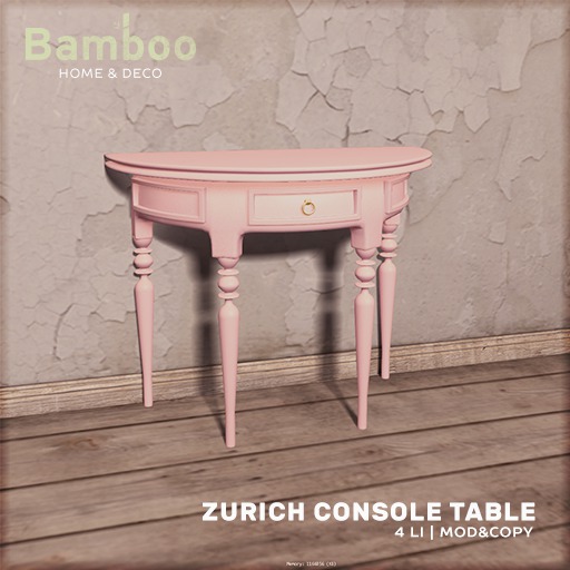 [Bamboo] Zurich Console Table -pink lacquer