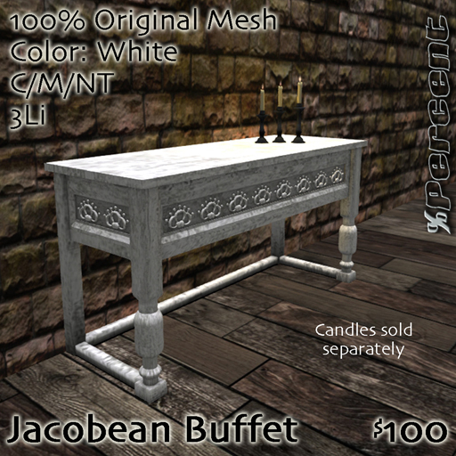 %Jacobean Buffet Table (Weathered) *MESH* Delivery Box