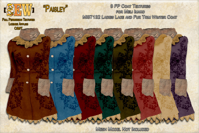 [SEW] FP Tex MI87132 Ladies Lace & Fur Trim Winter Coat Paisley