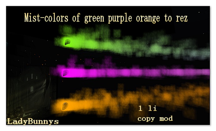 Particles•*  Mist-colors of green purple orange to rez for Halloween!