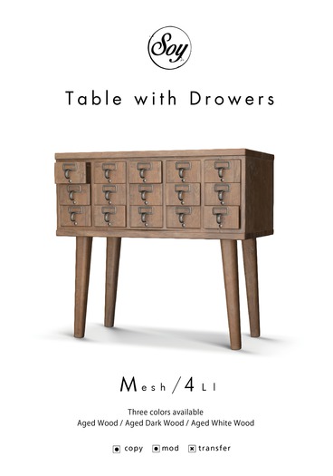 Soy. Table with Drawers (Aged Wood) addme