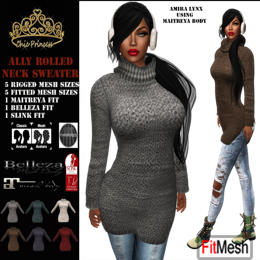 ~CP~ALLY Rolled Neck Sweater with Side Slits  