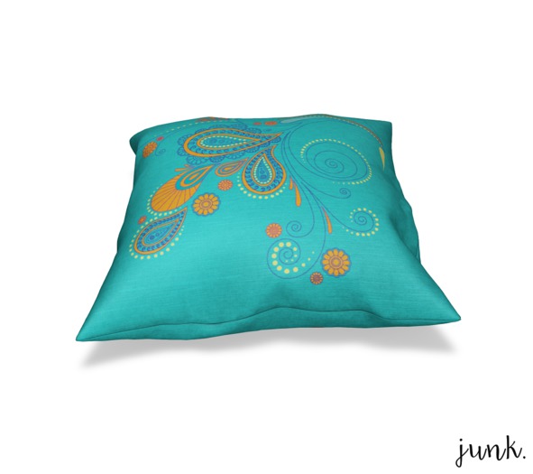 junk. oversized floor cushion. turquoise paisley.