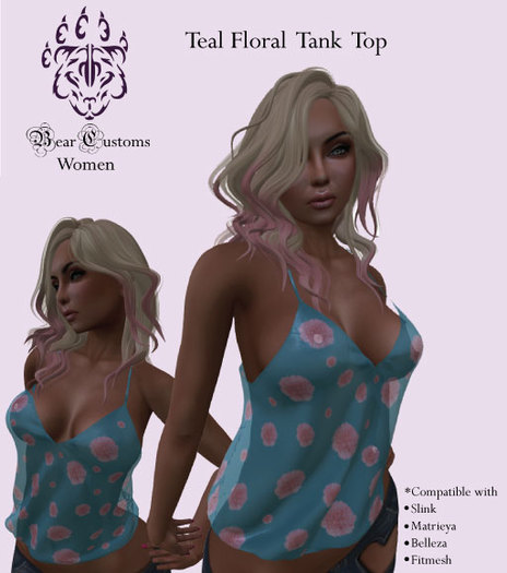 Bear Customs Teal Floral Tank Top