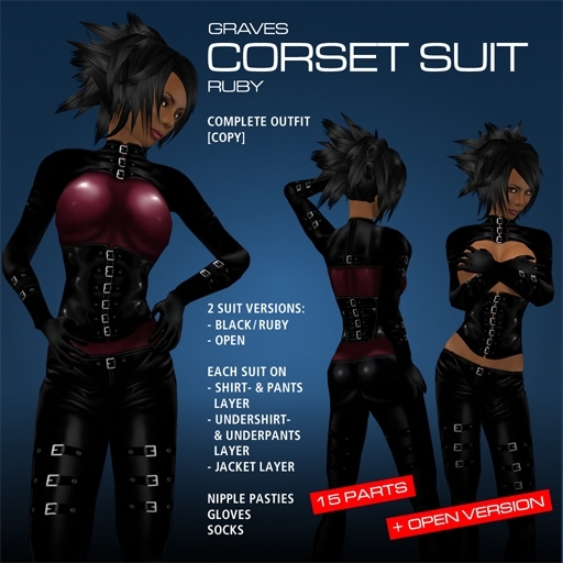 GRAVES Corset Suit - Ruby - leather catsuit