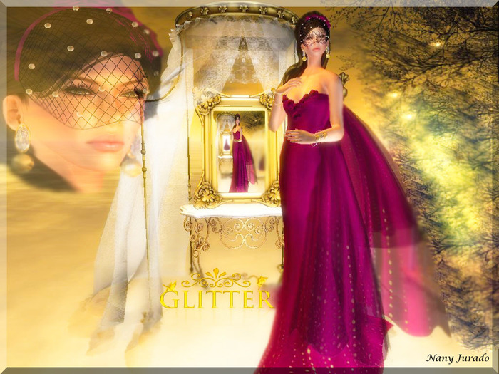 *GLITTER* GRACE ROSES GOWN WITH HOOP ON HAIR - FUCSIA