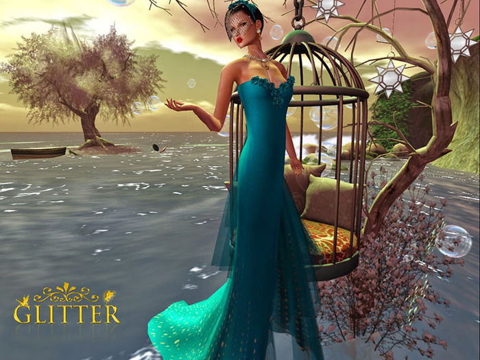*GLITTER* GRACE ROSES GOWN WITH HOOP ON HAIR - TURQUOISE