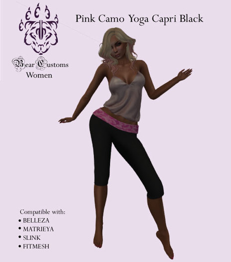 Bear Customs Pink Camo Capri Black Pant