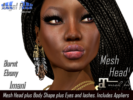 Second Life Marketplace - Angel Rock IMANI MESH HEAD Burnt Ebony DEMO