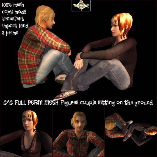 G^G FULL PERM MESH Figures couple sitting on the ground