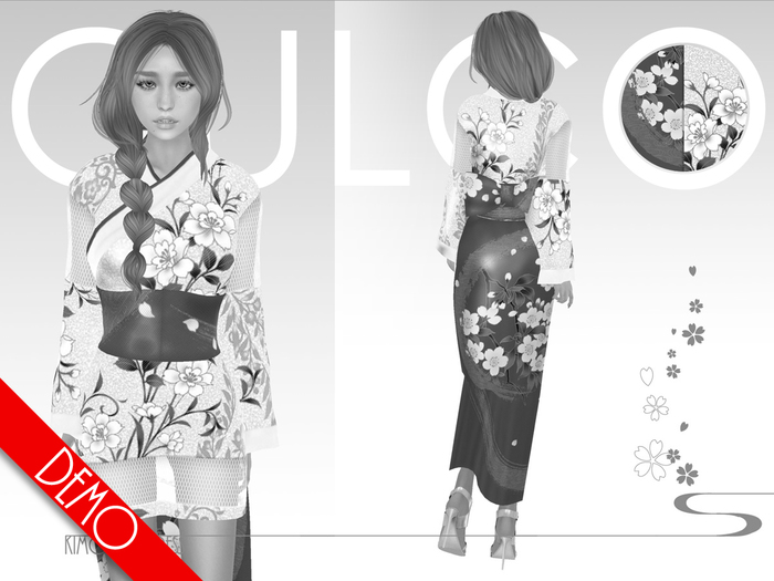 Demo -Culco- Sheer mesh geisha kimono - Roman Silver