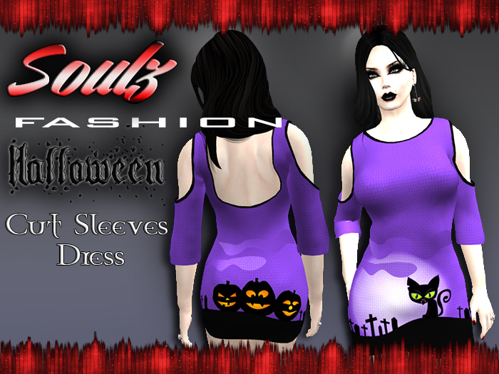 Second Life Marketplace - :][:SF:][: Halloween Cat Dress Cut Sleeves_Lila