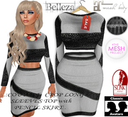 .:COUTURE  CROP LONG SLEEVES TOP with PENCIL SKIRT:. ER 10