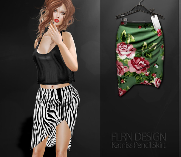 Katniss Pencil Skirt RosesGreen