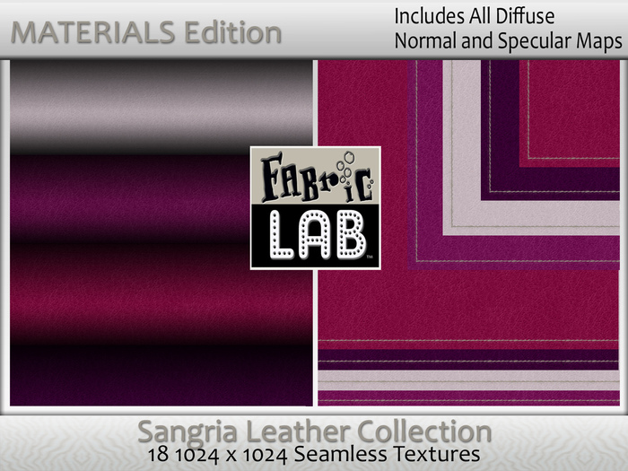 Materials Edition - Fabric Lab ME Stiched Leather Sangria Texture Collection Includes Normals and Specular Maps