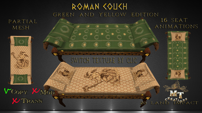 roman couch boxed yellow/green
