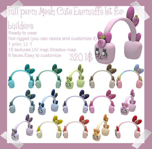 Full Perm MESH Cute Earmuffs kit for builders