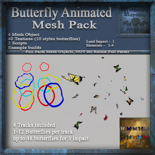 Second Life Marketplace - Butterfly Tracks Mesh Pack, Animated Flying ...
