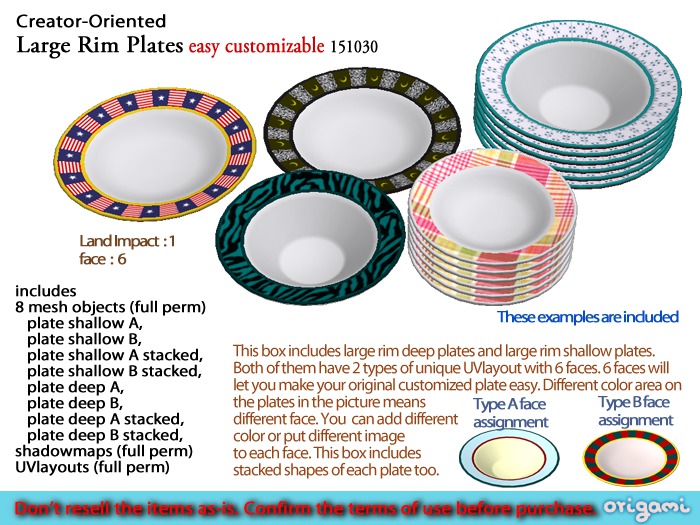 origami~* Large Rim Plates - easy cusomizable 151030