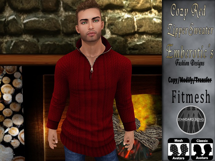 EFD-Cozy Zipper Sweater Red