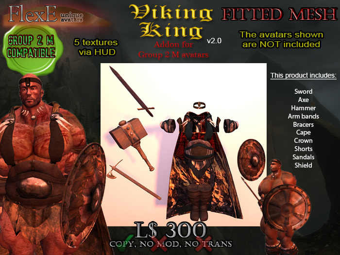 [Viking King] Fitted mesh Addon for "Group 2 M" FlexE avatars
