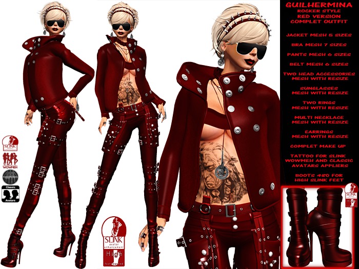 **GUILHERMINA RED VERSION ROCKER STYLE COMPLET OUTFIT **