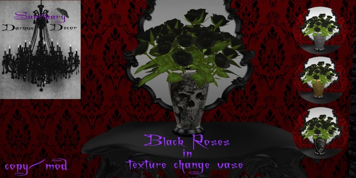 Sanctuary~Black Roses in texture change vase boxed