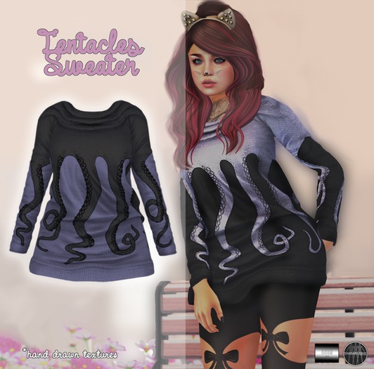 Tentacles Sweater "black on blue" (mesh) - even.flow