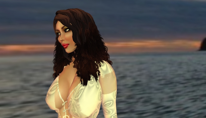 Auburn side part, wavy past shoulders flexie