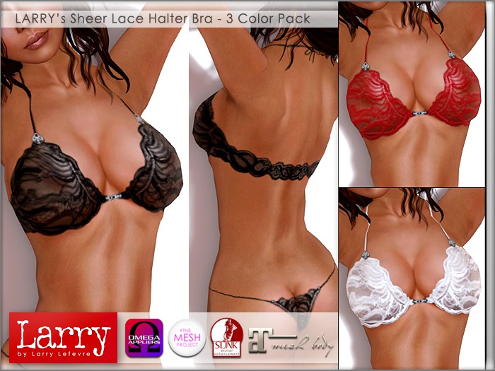 LARRY JEANS - Sheer Lace Halter Bra (3 Colors)