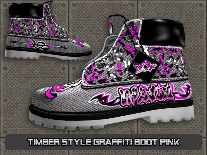 Modern Designs - Timber style grafetti boot grey/pink