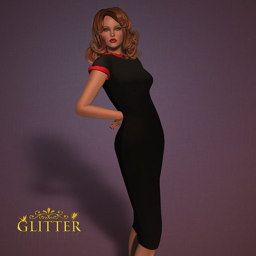*GLITTER* JOAN VINTAGE PENCIL DRESS BLACK WITH RED