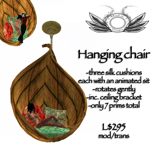 Hanging wicker chair with vibrant silk cushions