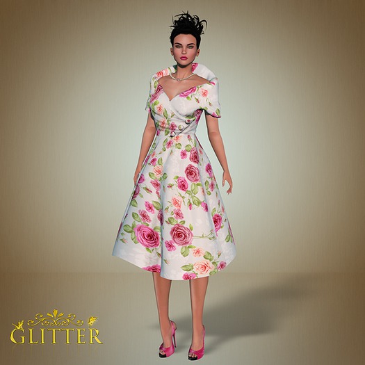 *GLITTER* AUDREY FITMESH DRESS ROSES PINK