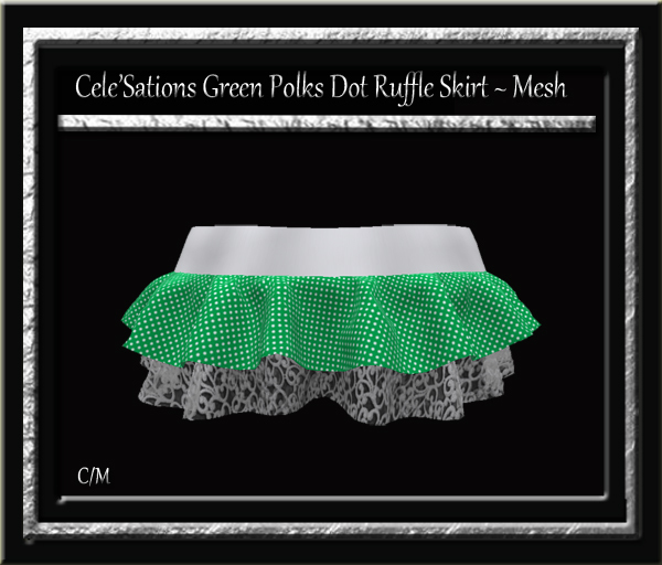 Cele'Sations Polka Dot Ruffle Mini Skirt Green MESH [ Maitreya Slink TMP Eve Belleza ]