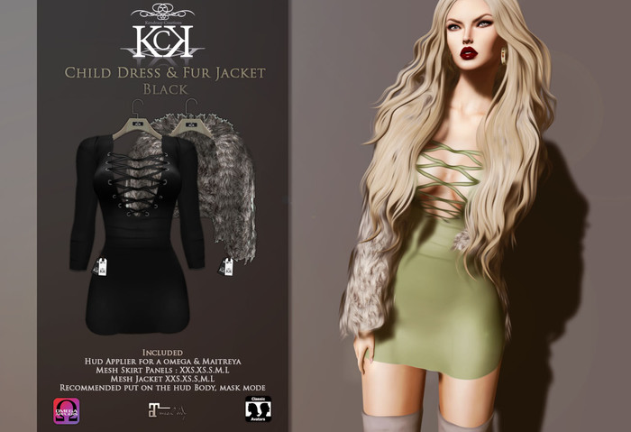 :::KC::: Child Dress & Fur Jacket Black