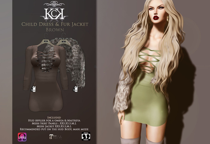 :::KC::: Child Dress & Fur Jacket Brown