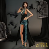 *GLITTER* ELLE A/W GOWN & PANTS MESH DRESS TURQUOISE