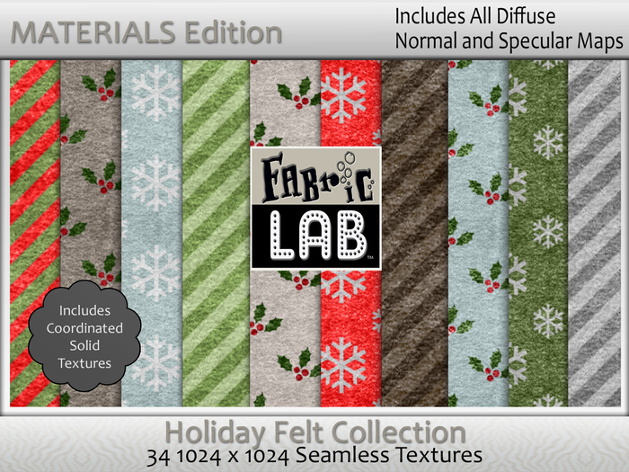 Fabric Lab ME Holiday Felt Fabric Texture Collection - Materials Layers Included * Christmas Trees Snowflake Stripes