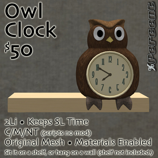 % Owl Clock *MESH* - Keeps SL Time