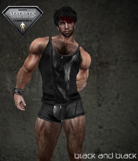 HOTLINE BOXER SHORT LEATHER AND BLACK RIBBED SET