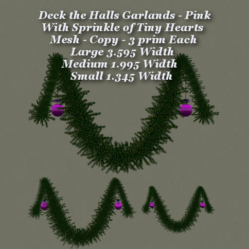 Deck the Halls Garland Pink & Hearts Lge Med & Sm