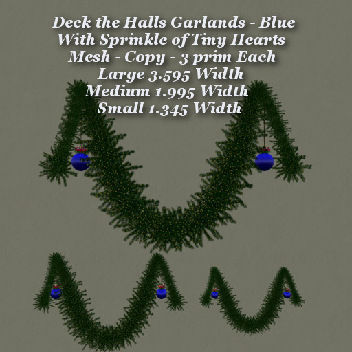 Deck the Halls Garland Blue & Hearts Lge Med & Sm