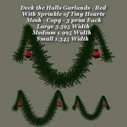 Deck the Halls Garland Red & Hearts Lge Med & Sm