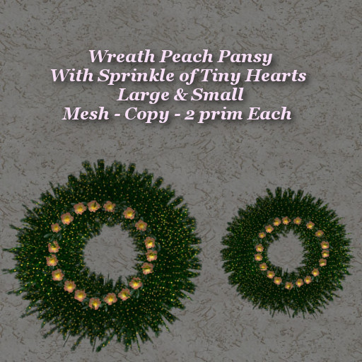 Wreath Peach Pansy & Hearts Lge & Sm