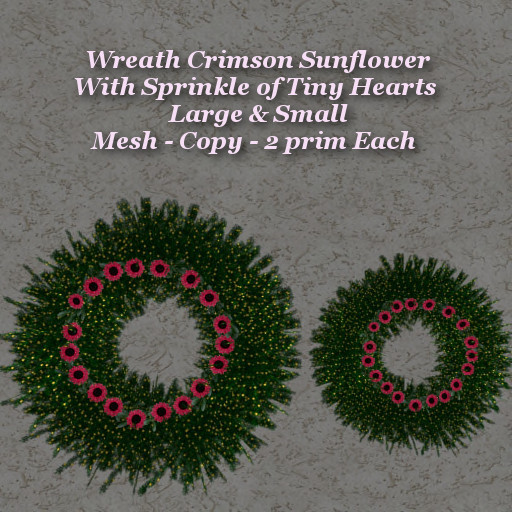 Wreath Crimson Sunflower & Hearts Lge & Sm