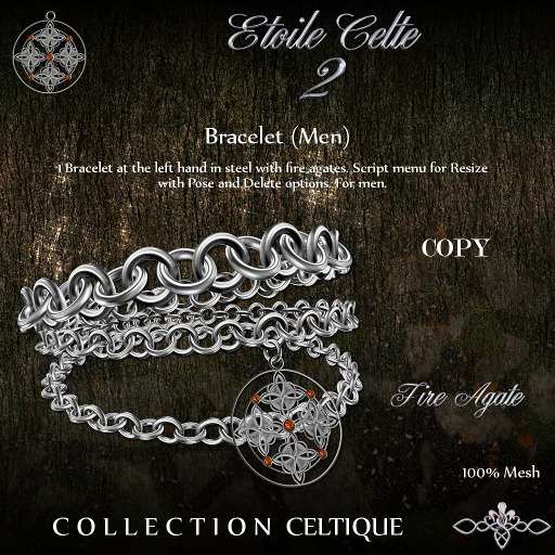 Nord Embel'Lys EtoileCelte 2 Steel Fire Agates Bracelet Men