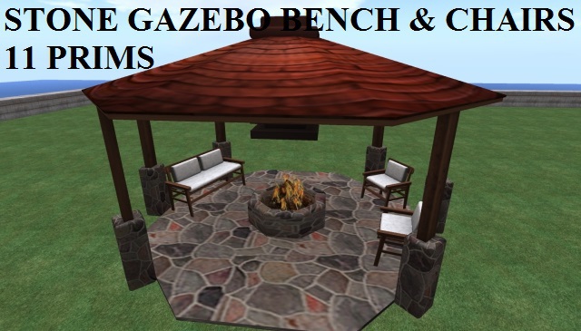 STONE GAZEBO BENCH & CHAIRS