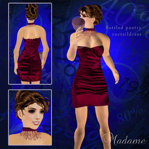 Madame Haute Couture - Bottled Poetry, bordeaux, burgundy cocktail dress
