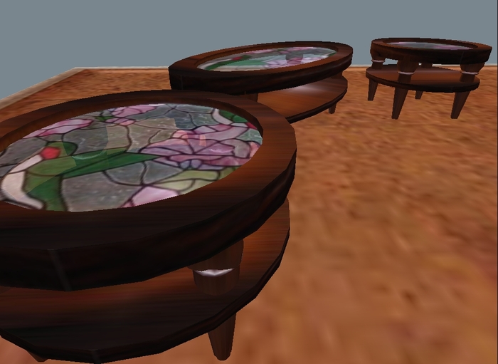 Wood with inlaid Humming bird glass- coffee and 2 end tables